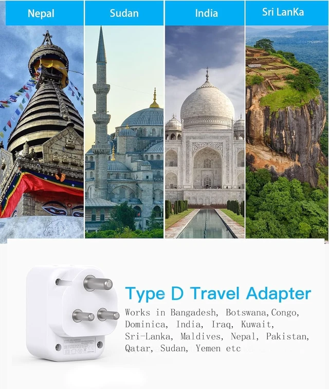 Alt view image 2 of 7 - US to India Plug Adapter, Type D Travel Charger Power Adaptor Bangladesh | 2 AC Outlets 3 USB Ports (2 USB C), India Power Travel Adapter for USA to India, Bangladesh, Maldives, Pakistan, Sri Lanka