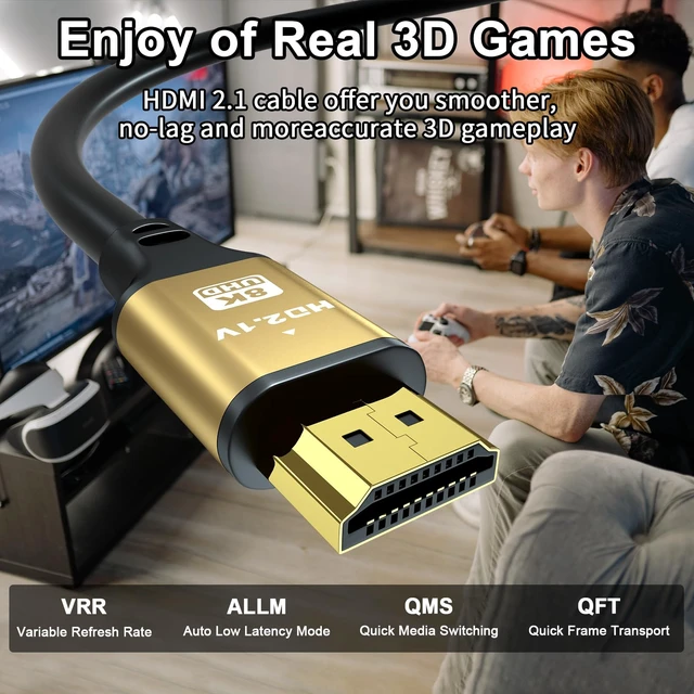Alt view image 3 of 7 - Short Hdmi Cable 3FT, 8K@60Hz 4K@120Hz, 48Gbps Ultra High Speed Hdmi 2.1 Cord with Gold-Plated Connectors, Aluminum Shell, for Monitor, Laptop, TV, soundbar, PS5, Xbox, Gaming Console(Gold)