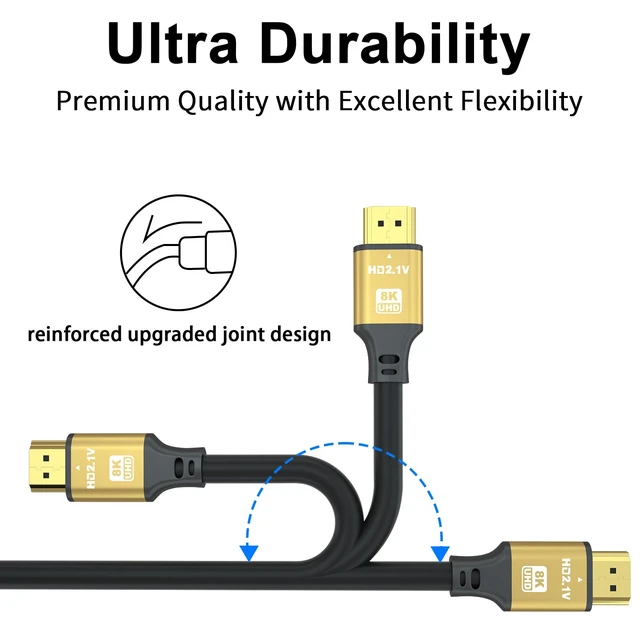 Alt view image 5 of 7 - Short Hdmi Cable 3FT, 8K@60Hz 4K@120Hz, 48Gbps Ultra High Speed Hdmi 2.1 Cord with Gold-Plated Connectors, Aluminum Shell, for Monitor, Laptop, TV, soundbar, PS5, Xbox, Gaming Console(Gold)