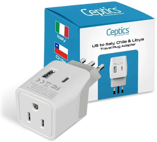 Main image of Italy Travel Plug Adapter Type L Italy Power Adapter with USB-C & A + USA Input Compact, Safe Grounded for Phones, Laptops & More (CTU 12A)