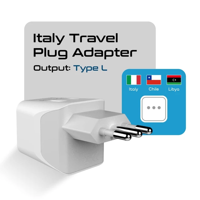 Alt view image 2 of 7 - Italy Travel Plug Adapter Type L Italy Power Adapter with USB-C & A + USA Input Compact, Safe Grounded for Phones, Laptops & More (CTU 12A)