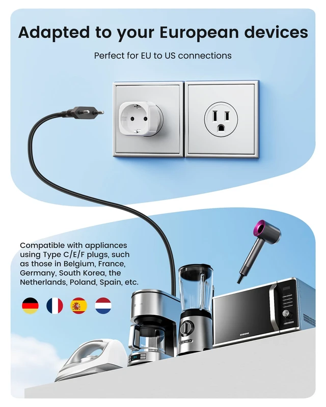 Alt view image 3 of 7 - 2 Pack Europe to US Plug Adapter,European to USA Adapter | American Outlet Plug Adapter, EU to US Adapter, Europe to USA Travel Plug Converter