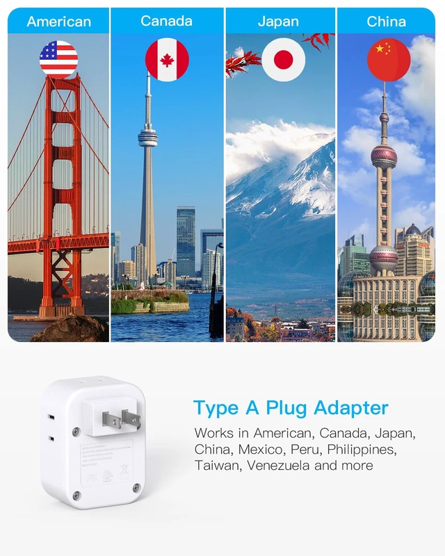 Alt view image 2 of 7 - US to Japan Plug Adapter, Japan Outlet Adapter for Travel 2 Pack | JapanTravel Adapter, 4 Outlets 4 USB Ports(2 USB C), USA to Japanese China Canada Mexico Philippines Peru Thailand Vietnam