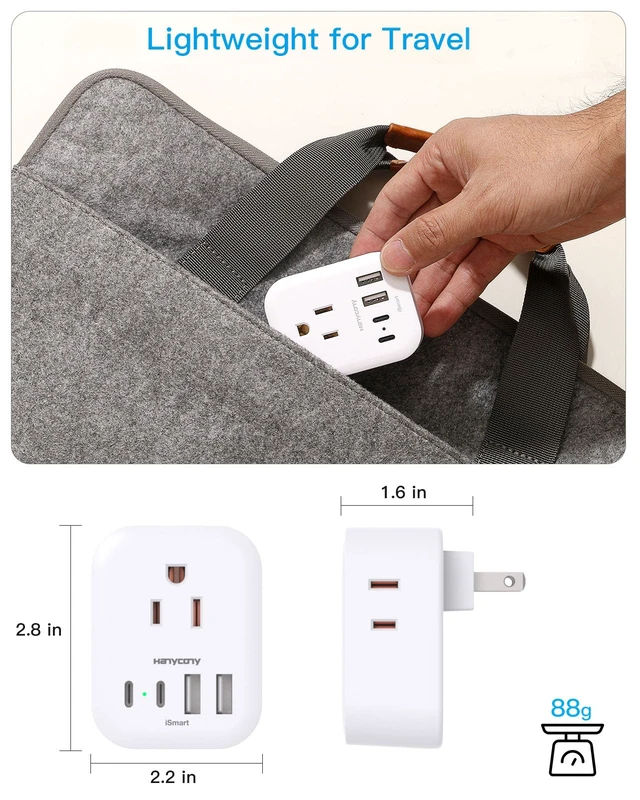 Alt view image 5 of 7 - US to Japan Plug Adapter, Japan Outlet Adapter for Travel 2 Pack | JapanTravel Adapter, 4 Outlets 4 USB Ports(2 USB C), USA to Japanese China Canada Mexico Philippines Peru Thailand Vietnam