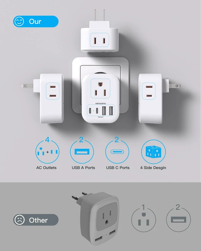 Alt view image 6 of 7 - US to Japan Plug Adapter, Japan Outlet Adapter for Travel 2 Pack | JapanTravel Adapter, 4 Outlets 4 USB Ports(2 USB C), USA to Japanese China Canada Mexico Philippines Peru Thailand Vietnam