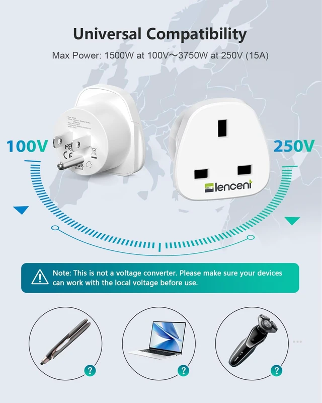 Alt view image 4 of 7 - UK to US America Plug Adapter, 2 Pack Grounded USA Visitors Travel | Converter All Type G Plugs from United Kingdom UK Singapore Malaysia UAE Ireland Malta Hongkong and etc. (Type B)