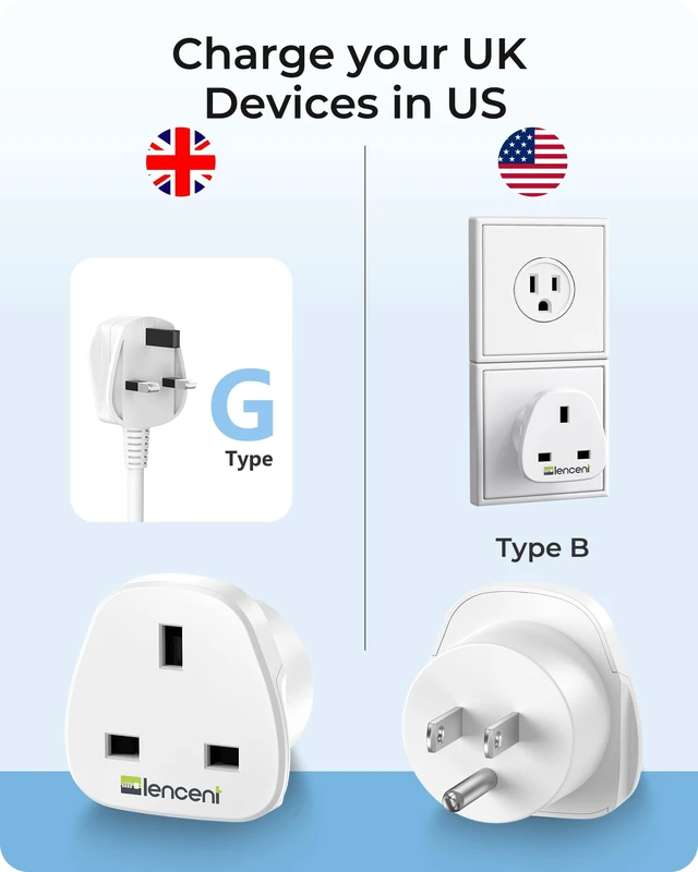 Alt view image 2 of 7 - UK to US America Plug Adapter, 2 Pack Grounded USA Visitors Travel | Converter All Type G Plugs from United Kingdom UK Singapore Malaysia UAE Ireland Malta Hongkong and etc. (Type B)