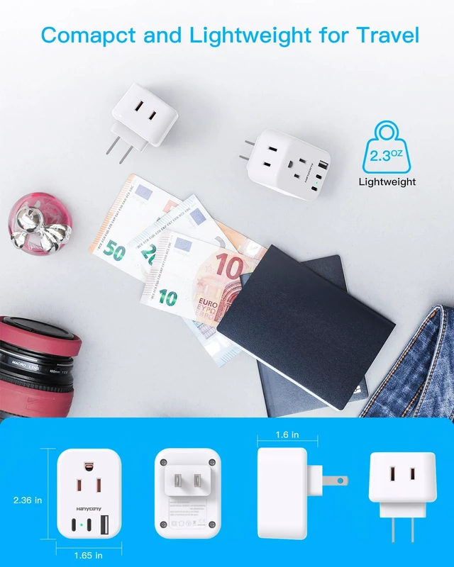 Alt view image 4 of 6 - US to Japan Plug Adapter, Type A Power Travel Adapter, Travel essentials | 2 Outlets 3 USB Ports(2 USB C), Outlet Adapter for American USA to Japanese China Canada Mexico Philippines Peru