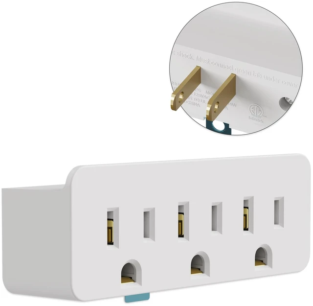 Main image of 2-Prong to 3-Prong Outlet Adapter, Polarized Triple Outlet Converter, Plug Extender Power Strip, Turn 2-Prong Outlet to 3 Ground Outlets, Wall Plug Splitter with 3 AC Outlets, ETL Listed, 1875W, White