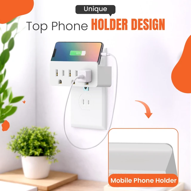 Alt view image 4 of 7 - 2-Prong to 3-Prong Outlet Adapter, Polarized Triple Outlet Converter, Plug Extender Power Strip, Turn 2-Prong Outlet to 3 Ground Outlets, Wall Plug Splitter with 3 AC Outlets, ETL Listed, 1875W, White