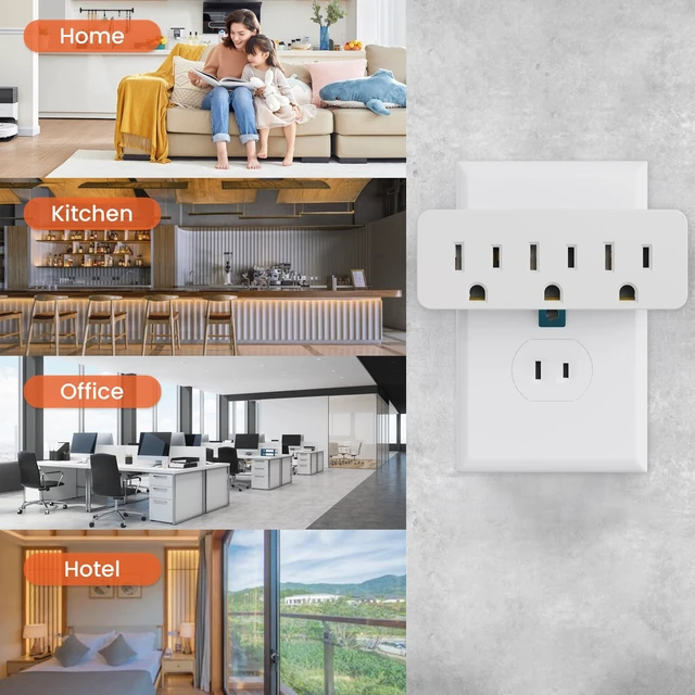 Alt view image 6 of 7 - 2-Prong to 3-Prong Outlet Adapter, Polarized Triple Outlet Converter, Plug Extender Power Strip, Turn 2-Prong Outlet to 3 Ground Outlets, Wall Plug Splitter with 3 AC Outlets, ETL Listed, 1875W, White
