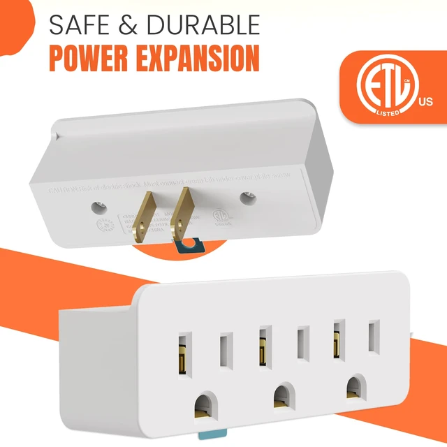 Alt view image 7 of 7 - 2-Prong to 3-Prong Outlet Adapter, Polarized Triple Outlet Converter, Plug Extender Power Strip, Turn 2-Prong Outlet to 3 Ground Outlets, Wall Plug Splitter with 3 AC Outlets, ETL Listed, 1875W, White