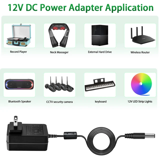 Alt view image 5 of 7 - 12V 2A Power Supply Adapter with ON/Off Switch, AC 100-240V 50-60Hz, fits 12Vdc 2000ma 2.0a 1500ma 1.5a 1200ma 1.2a 1000ma 1.0a 500ma 0.5a LED Strip Light Hard Drive CCTV Camera Keyboard.
