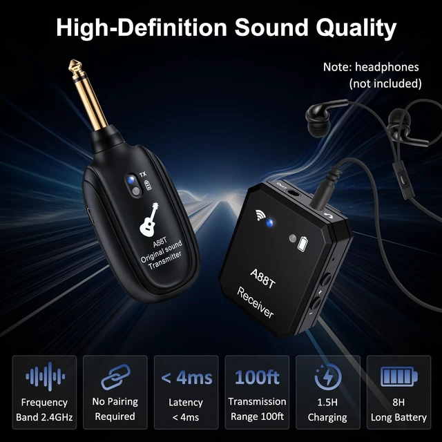 Alt view image 7 of 7 - Wireless in Ear Monitor System, 2.4GHz Wireless IEM System, in-Ear Monitoring for Studio, Band (A88T)