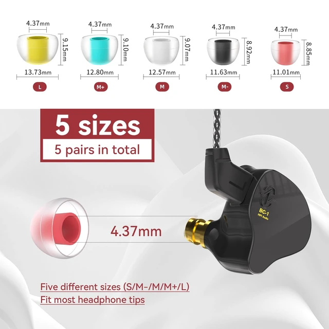 Alt view image 3 of 7 - 5 Pairs IEM Ear Tips for KZ ZS10 Pro in Ear Monitors, KBEAR 07 Silicone Earbuds Eartips for KZ ZAR CCA CRA Moondrop Chu CCZ Melody DC02 MC02 DC03 DC01-PRO KBEAR KS1 TANGZU Wan'er (Multicolor, 5 Sizes)