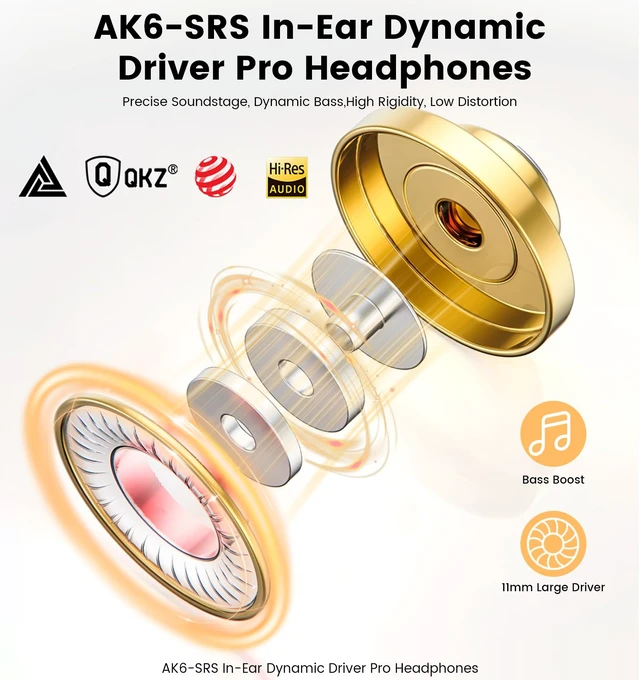 Alt view image 3 of 7 - Wired IEM Earbuds, QKZ Ak6 SRS Gaming Headphones in-Ear Monitor with 11mm DD for Crystal Clear Hi-Res Sound,Earphones with Microphone&OFC Cable for Gaming,Video Musicians, Singers