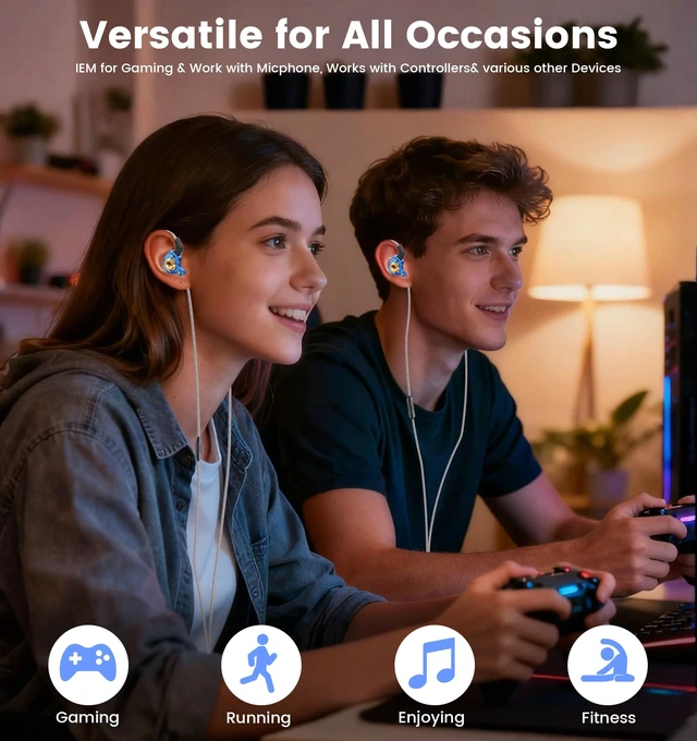 Alt view image 4 of 7 - Wired IEM Earbuds, QKZ Ak6 SRS Gaming Headphones in-Ear Monitor with 11mm DD for Crystal Clear Hi-Res Sound,Earphones with Microphone&OFC Cable for Gaming,Video Musicians, Singers