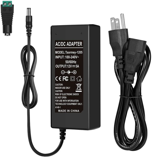 Main image of 12V 5A Power Supply 60W Universal Regulated AC/DC Adapter Driver | AC 100-240V to 12 Volt 5A DC Converter Transformer Switching Power Supply, 5.5x2.1mm Plug for LED Strip CCTV Router Monitor