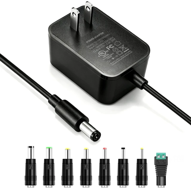 Main image of 9V 2A Power Supply 9 Volts 2 Amps AC Adapter for 100mA-2000mA Electronics | 8 DC Tips, 18W Cord Charger for 300mA 400mA 500mA 600mA 700mA 800mA 900mA 1000mA 1500mA 2000mA Transformer, UL Listed, 6 Ft
