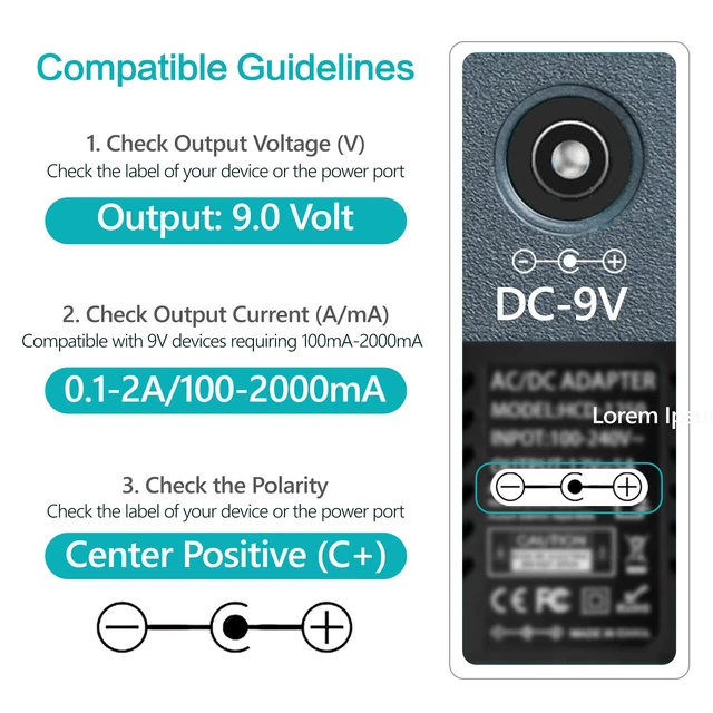 Alt view image 3 of 7 - 9V 2A Power Supply 9 Volts 2 Amps AC Adapter for 100mA-2000mA Electronics | 8 DC Tips, 18W Cord Charger for 300mA 400mA 500mA 600mA 700mA 800mA 900mA 1000mA 1500mA 2000mA Transformer, UL Listed, 6 Ft