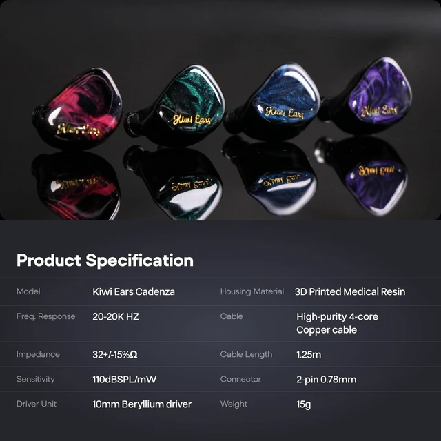 Alt view image 7 of 7 - Kiwi Ears Cadenza 10mm Beryllium Dynamic Driver IEMs, Red with 3D-Printed Shell, Audiophile Sound Balance, Detachable 0.78 2pin 3.5mm IEM Cable for Music Enthusiasts Musicians