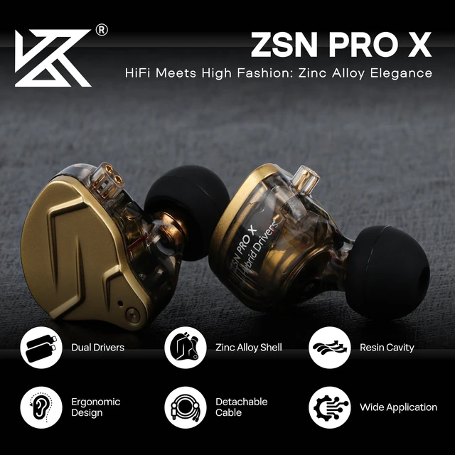 Alt view image 2 of 6 - KZ ZSN PRO X 1BA+1DD Hybrid Driver IEM HiFi Wired Earbuds Metal HiFi in-Ear Monitor with Detachable Recessed 2Pin Cable, Zinc Alloy Panel, without Mic, Black