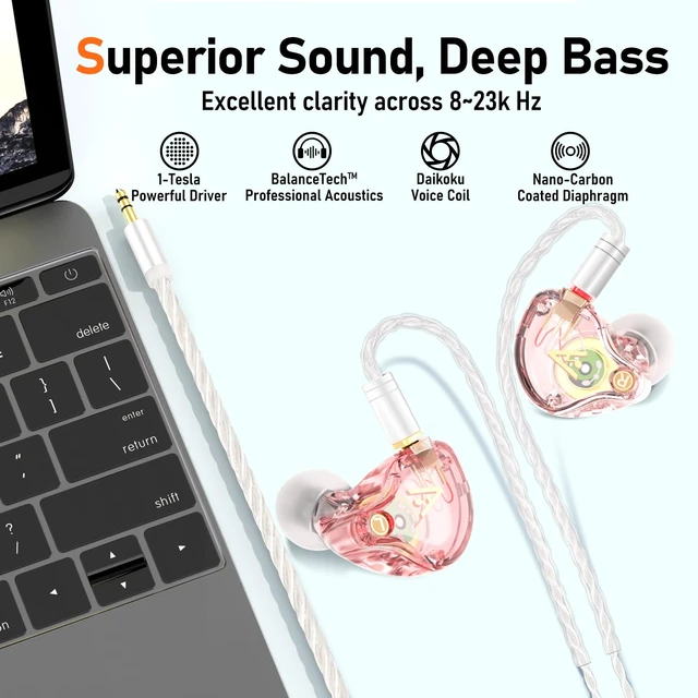 Alt view image 3 of 7 - Vibes 202 HiFi Wired Earbuds, IEM in-Ear Monitor Headphones | Clear Sound, Deep Bass, Noise-Isolating Ear Buds, Silver-Plated Cord, Comfort Fit, Gaming IEM Earphones, Case, 3.5mm No MIC