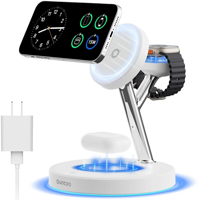 Main image of 3 in 1 Mag-Safe Wireless Charger Stand for iPhone Apple Watch AirPods | Adjustable Blue Ambient Light,15W Magnetic Charging Station for iPhone 17 16 15 14 13 12 Series Wireless Charging Station