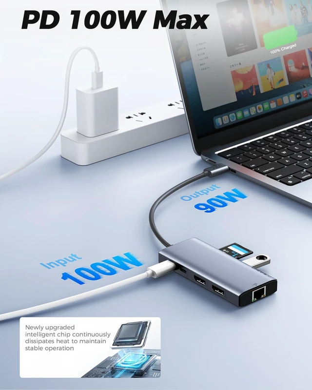 Alt view image 5 of 7 - USB C Laptop Docking Station Dual HDMI Monitor 10in1 Dongle Type-C Hub Dock | 2*4K@60Hz,100W PD,Gigabit Ethernet,Card Reader,USB3.0,Multi-port Adapter for Macbook Neo Pro IPad,Dell,HP,Surface,Laptop