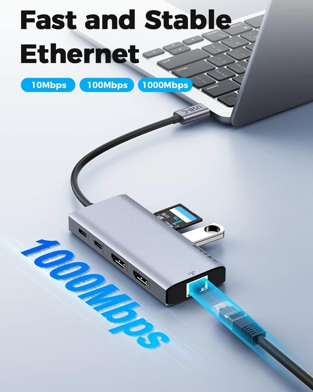 Alt view image 7 of 7 - USB C Laptop Docking Station Dual HDMI Monitor 10in1 Dongle Type-C Hub Dock | 2*4K@60Hz,100W PD,Gigabit Ethernet,Card Reader,USB3.0,Multi-port Adapter for Macbook Neo Pro IPad,Dell,HP,Surface,Laptop