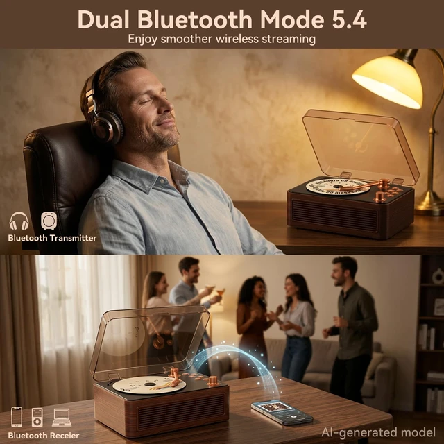 Alt view image 3 of 7 - CD Player Portable Bluetooth: CD Players for Home with Speakers 3600mAh Rechargeable & Radio & Remote Control Vintage CD-Player Support USB/AUX Playback Headphone Jack