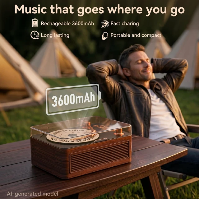 Alt view image 4 of 7 - CD Player Portable Bluetooth: CD Players for Home with Speakers 3600mAh Rechargeable & Radio & Remote Control Vintage CD-Player Support USB/AUX Playback Headphone Jack