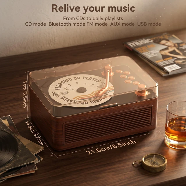 Alt view image 6 of 7 - CD Player Portable Bluetooth: CD Players for Home with Speakers 3600mAh Rechargeable & Radio & Remote Control Vintage CD-Player Support USB/AUX Playback Headphone Jack