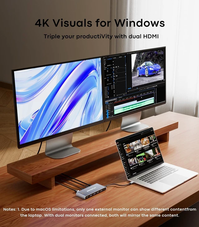 Alt view image 3 of 7 - USB C Docking Station Dual Monitor, 10-in-1 USBC Hub with 2 HDMI | Laptop USB C Dock 4K@30Hz Display,100W PD,5Gbps USB A&C,1Gbps Ethernet Compatible for USB C Laptops, Dell, HP, and More