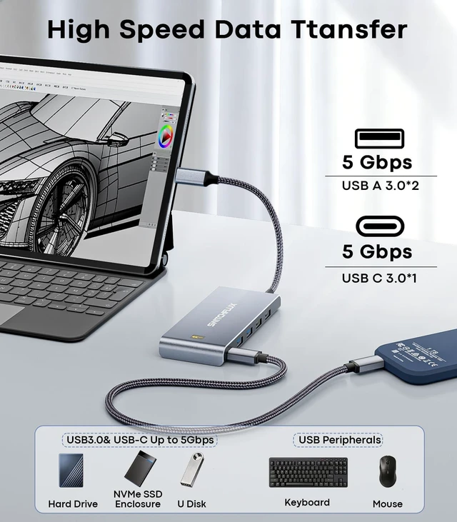 Alt view image 7 of 7 - USB C Docking Station Dual Monitor, 10-in-1 USBC Hub with 2 HDMI | Laptop USB C Dock 4K@30Hz Display,100W PD,5Gbps USB A&C,1Gbps Ethernet Compatible for USB C Laptops, Dell, HP, and More