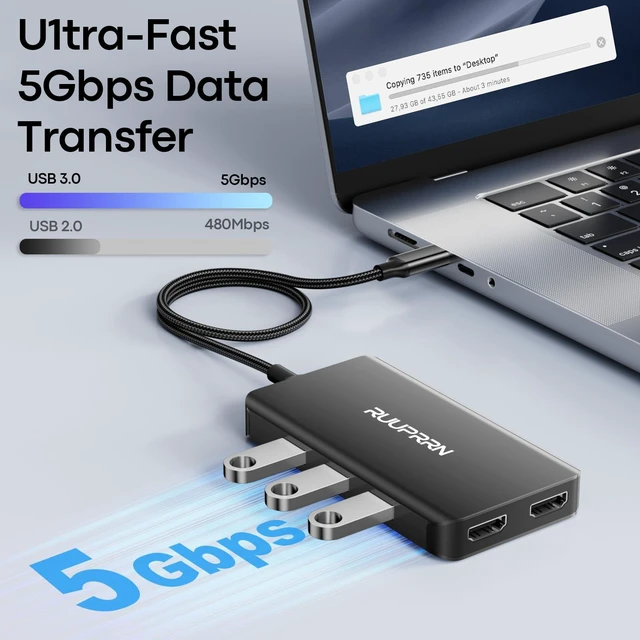 Alt view image 3 of 7 - USB C Docking Station Dual Monitor, 9 in 1 USB-C Dock with 2 HDMI Laptop Docking Station with 4K@30Hz HDMI, 5Gbps USB A 3.0, 1 Gbps Ethernet, SD/TF, 100W PD,USB C to HDMI Dongle for Laptop