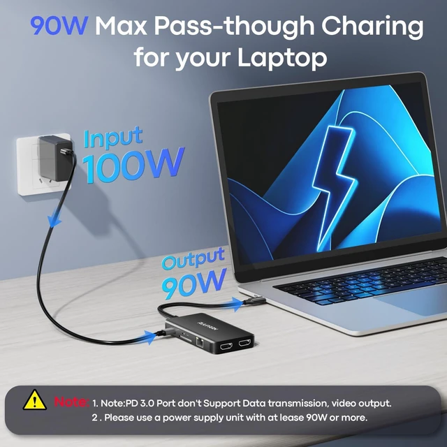 Alt view image 4 of 7 - USB C Docking Station Dual Monitor, 9 in 1 USB-C Dock with 2 HDMI Laptop Docking Station with 4K@30Hz HDMI, 5Gbps USB A 3.0, 1 Gbps Ethernet, SD/TF, 100W PD,USB C to HDMI Dongle for Laptop