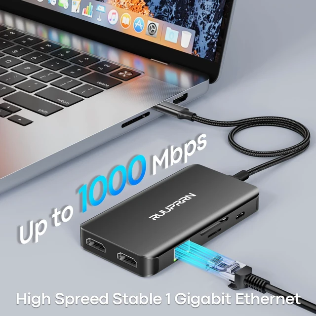 Alt view image 5 of 7 - USB C Docking Station Dual Monitor, 9 in 1 USB-C Dock with 2 HDMI Laptop Docking Station with 4K@30Hz HDMI, 5Gbps USB A 3.0, 1 Gbps Ethernet, SD/TF, 100W PD,USB C to HDMI Dongle for Laptop