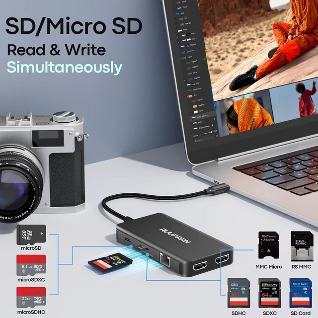 Alt view image 6 of 7 - USB C Docking Station Dual Monitor, 9 in 1 USB-C Dock with 2 HDMI Laptop Docking Station with 4K@30Hz HDMI, 5Gbps USB A 3.0, 1 Gbps Ethernet, SD/TF, 100W PD,USB C to HDMI Dongle for Laptop