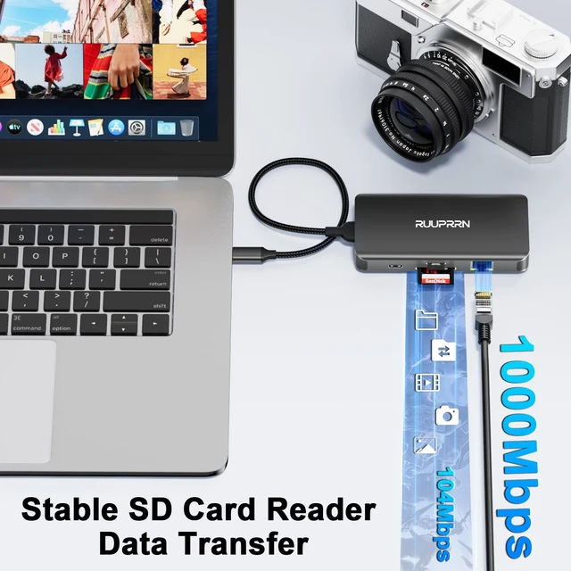 Alt view image 6 of 7 - USB C Docking Station 3 Monitors, 9 in 1 USBC Dock with 2 HDMI, DisplayPort | Laptop Docking Station with 4K@60Hz HDMI+DP, 5Gbps USB C 3.0, 1 Gbps Ethernet, SD/TF, 100W PD