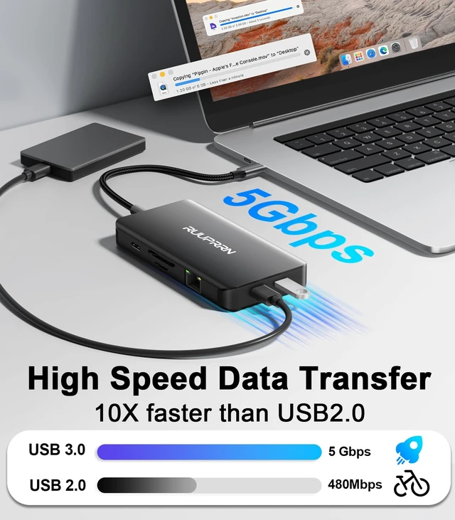 Alt view image 7 of 7 - USB C Docking Station 3 Monitors, 9 in 1 USBC Dock with 2 HDMI, DisplayPort | Laptop Docking Station with 4K@60Hz HDMI+DP, 5Gbps USB C 3.0, 1 Gbps Ethernet, SD/TF, 100W PD