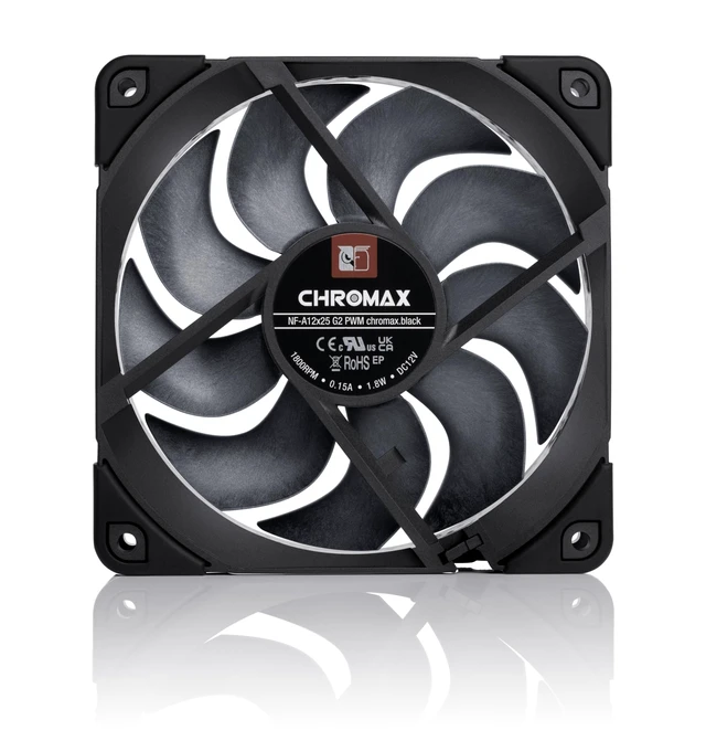 Alt view image 4 of 7 - NF-A12x25 G2 PWM chromax.Black, High-Performance Quiet Fan 120mm | High Airflow & Static Pressure, Low-Noise 25mm Thick Fan for Coolers/Radiators/Cases, Rich Accessory Kit, 1800rpm 4-Pin PWM