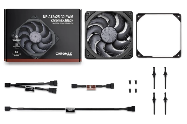 Alt view image 5 of 7 - NF-A12x25 G2 PWM chromax.Black, High-Performance Quiet Fan 120mm | High Airflow & Static Pressure, Low-Noise 25mm Thick Fan for Coolers/Radiators/Cases, Rich Accessory Kit, 1800rpm 4-Pin PWM