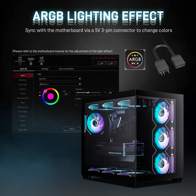 Alt view image 5 of 7 - Black R120 2-Pack 120mm Reverse Blade Infinite Design PC Fan | Addressable RGB Effect, PWM Smart Control and Hydraulic Bearing for Stable Operation