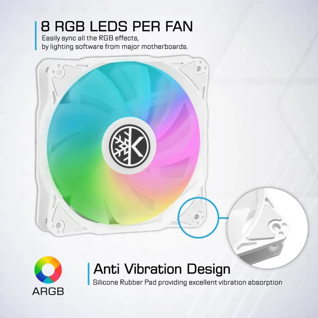 Alt view image 5 of 6 - Valor ARGB 120mm Cooling Fan Desktop PC Case Fan, White 3-Pack | Up to 2000 RPM, 50K Hrs Lifespan, FDB Bearing, 4-Pin Power Connector, High Airflow, Low Noise,For Radiator CPU Cooler as well