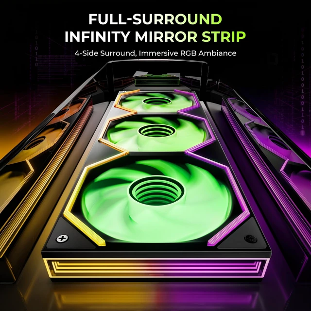 Alt view image 2 of 7 - Asiahorse Matrix Pro 360mm Integrated ARGB Case Fan, 3-Zone Controlled 3D Curved Infinite Mirror Light, Low Resistance 2-Support Frame Hydraulic PWM Fan for 360mm PC Liquid Cooling & Gaming Chassis
