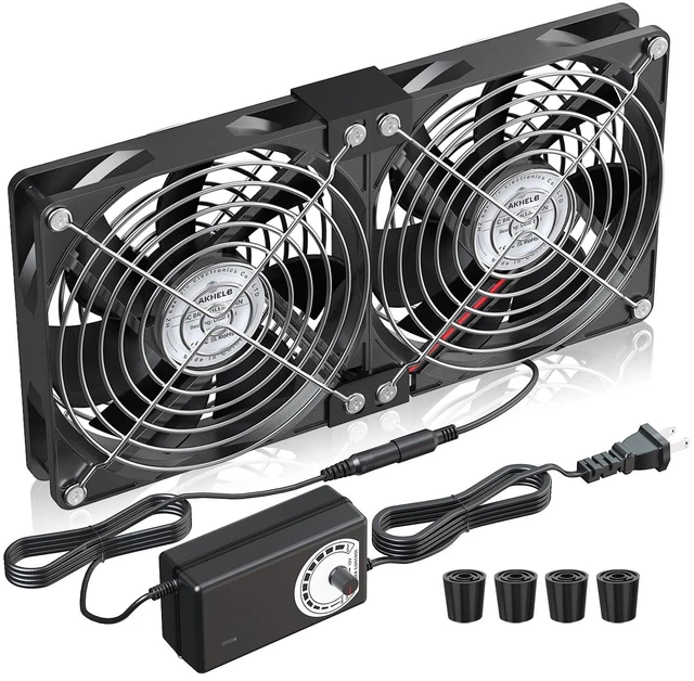 Main image of 2 x 120mm 240mm Computer Fan with AC Plug 110V/220V to DC 12V Power Supply, Speed Controller 3V-12V Adjustable, for PC Case/Server/Cabinet/Workstation/Small Box Exhaust Cooling