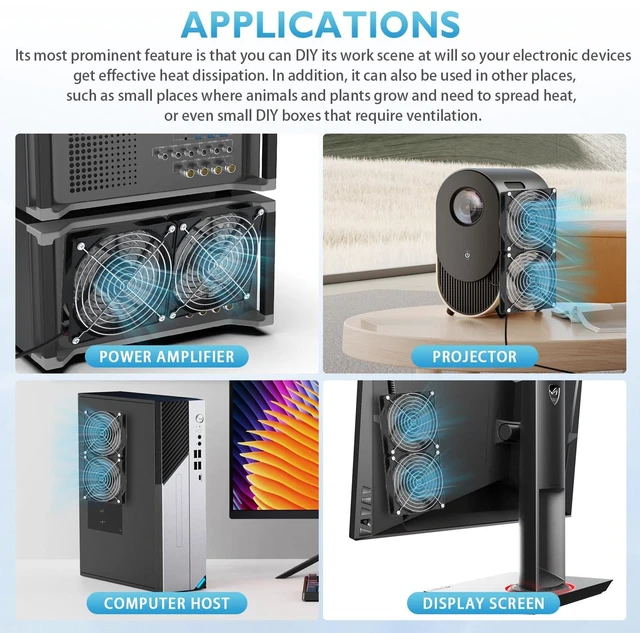 Alt view image 3 of 7 - 2 x 120mm 240mm Computer Fan with AC Plug 110V/220V to DC 12V Power Supply, Speed Controller 3V-12V Adjustable, for PC Case/Server/Cabinet/Workstation/Small Box Exhaust Cooling