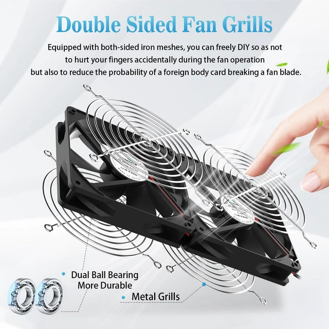 Alt view image 4 of 7 - 2 x 120mm 240mm Computer Fan with AC Plug 110V/220V to DC 12V Power Supply, Speed Controller 3V-12V Adjustable, for PC Case/Server/Cabinet/Workstation/Small Box Exhaust Cooling