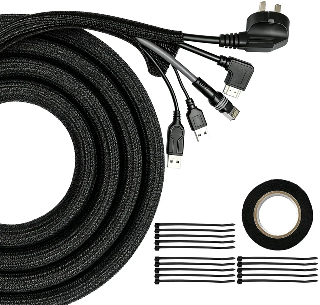 Main image of Cable Management Sleeve,25ft 1/2in Cord Protectors from Pets No Chew Braided Wire Loom Automotive, Split Loom Tubing, Mesh Cable Sleeve for USB Cable Power Cord Audio Cable Cord Organizer